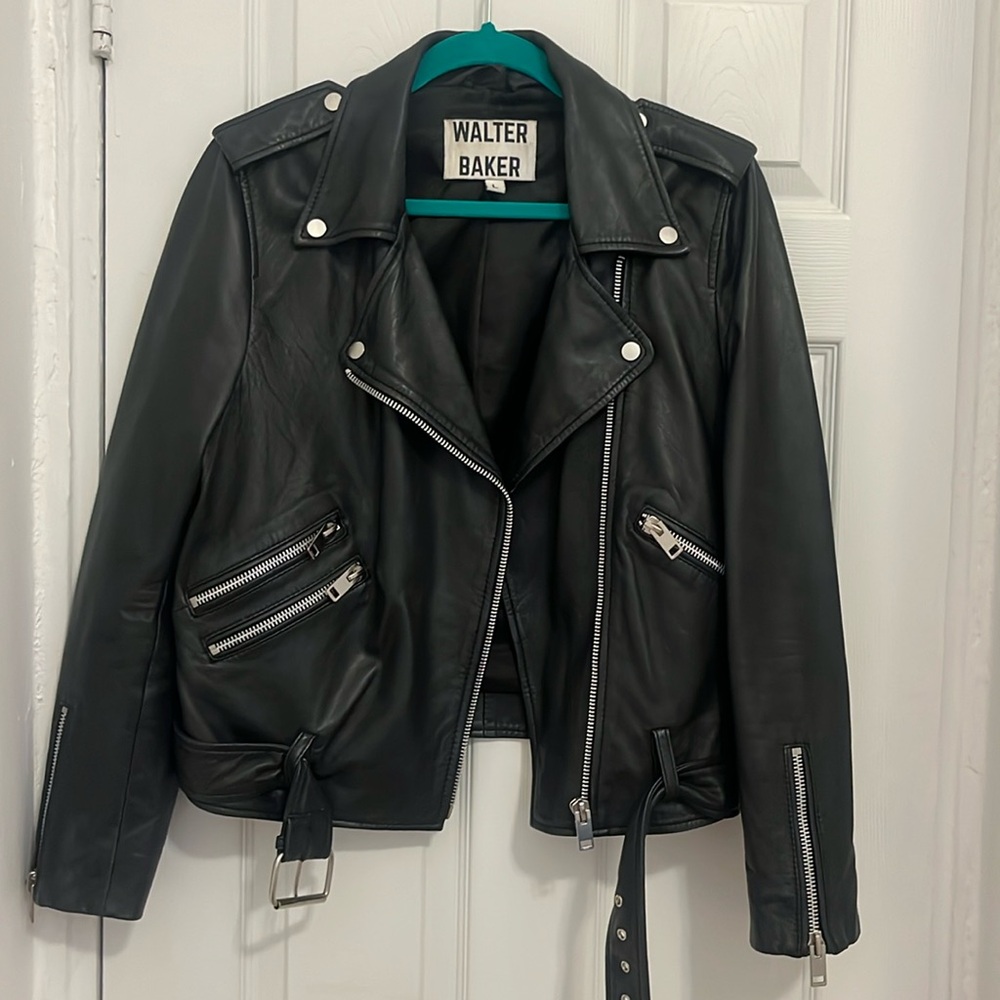 Walter Baker, Black Leather Moto Jacket, Size L